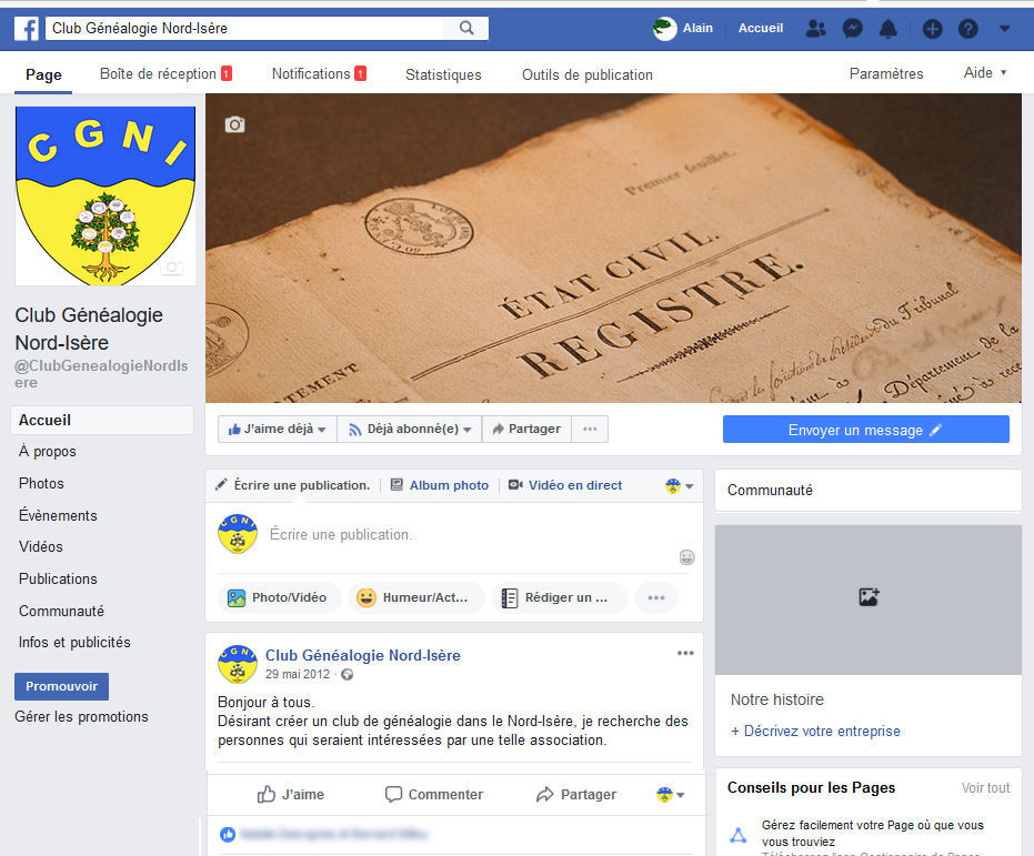 Création page Facebook du Club